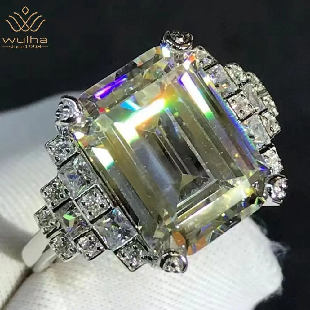 WUIHA Real 925 Sterling Silver 3EX Emerald Cut 5CT VVS White Sapphire Synthetic D Moissanite Ring for Women Gift Drop Shipping