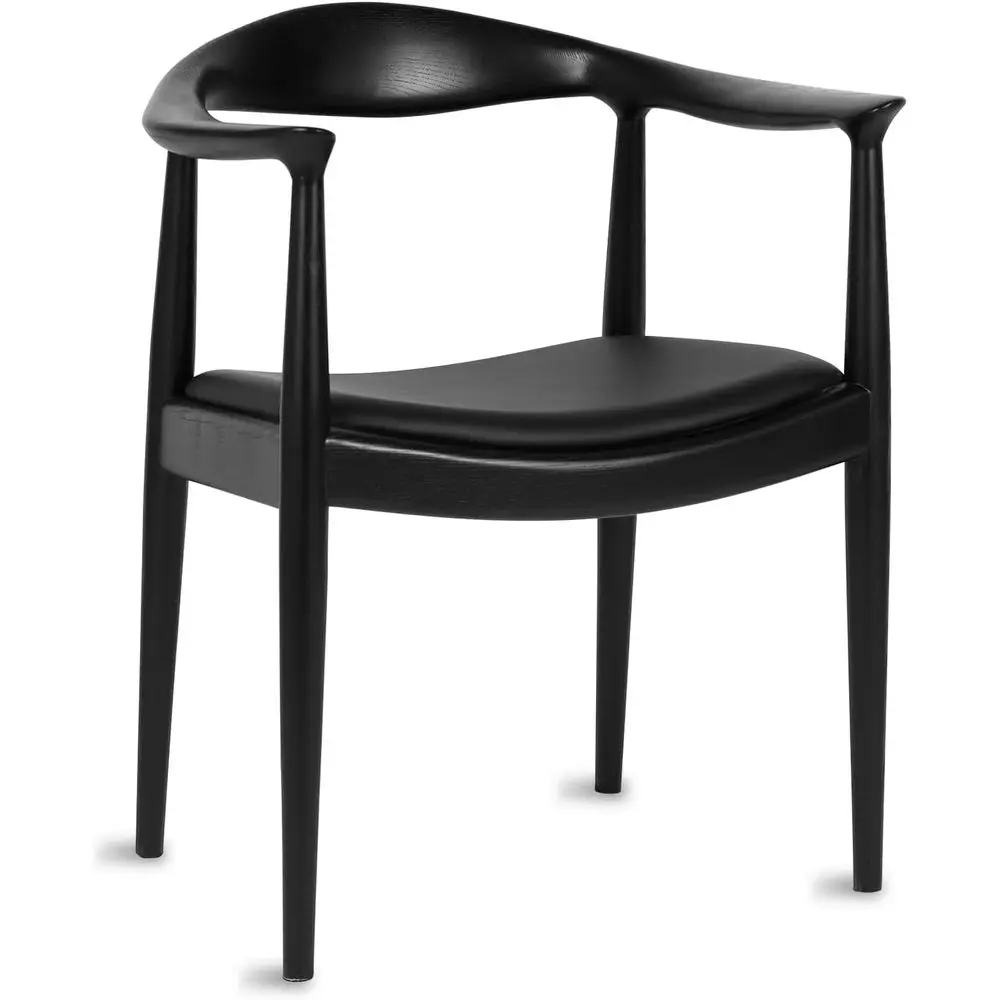 Century Dining Chairs, Wooden Dining Chairs with Arms (Black) | Ergonomic Backrest, Solid Ash Wood e, PU Upholstered, ully Assem