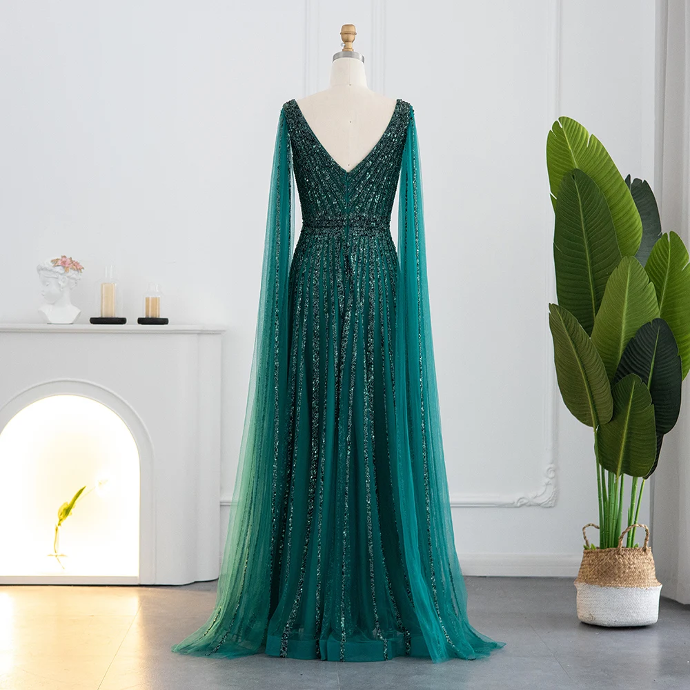 Sharon Said Luxuriöse Champagner-Abendkleider mit Cape-Ärmeln, Arabisches Grün-Nude Ballkleid für Damen, Hochzeitsfeier SS322 Maßanfertigung – Detail 19