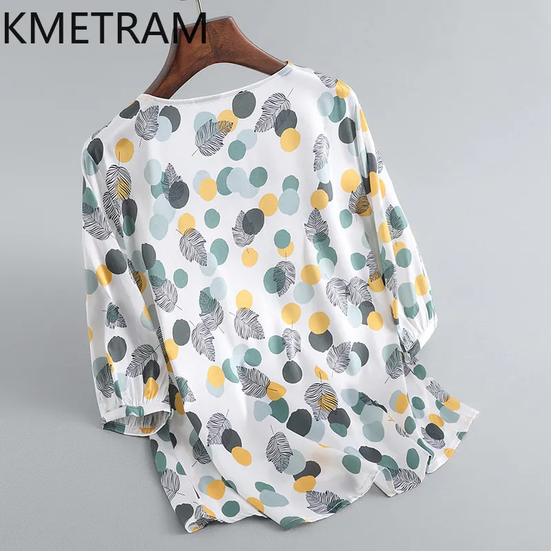KMETRAM 91.8% Real Mulberry Silk Tops Women 2026 Summer Round Collar Short Style Half Sleeve T-shirts Female Clothing Ropa Mujer