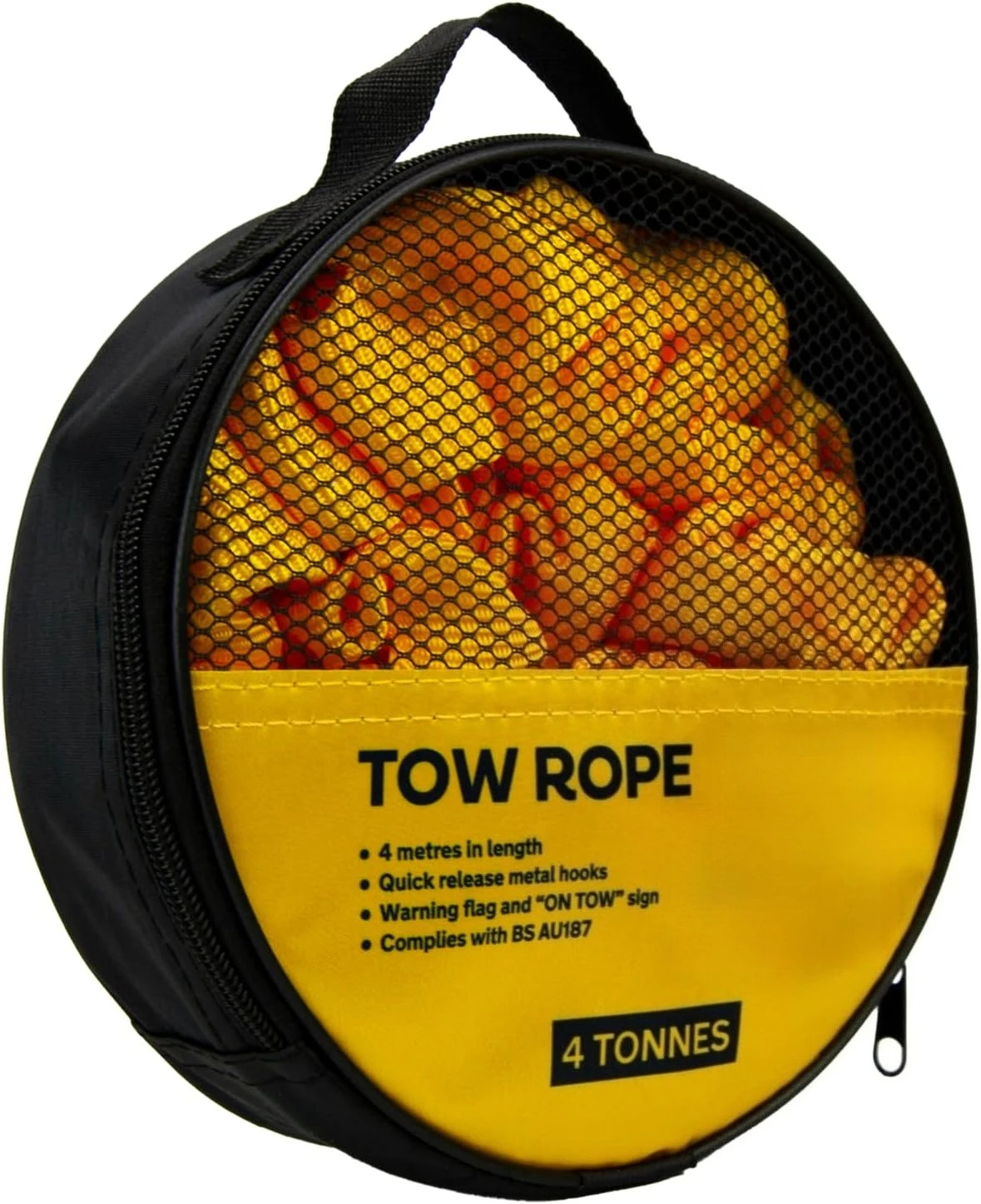4T Heavy Duty Tow Rope AA6226 – Yellow Strap-Style Towing Belt For Car Breakdowns Other Vehicles Up To 4 Tonnes
