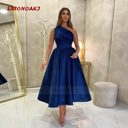 2024 Women's Elegant One-Shoulder Satin Short Evening Prom Dress Tea Length A-Line Party Dresses Vestidos De Noche Custom Made