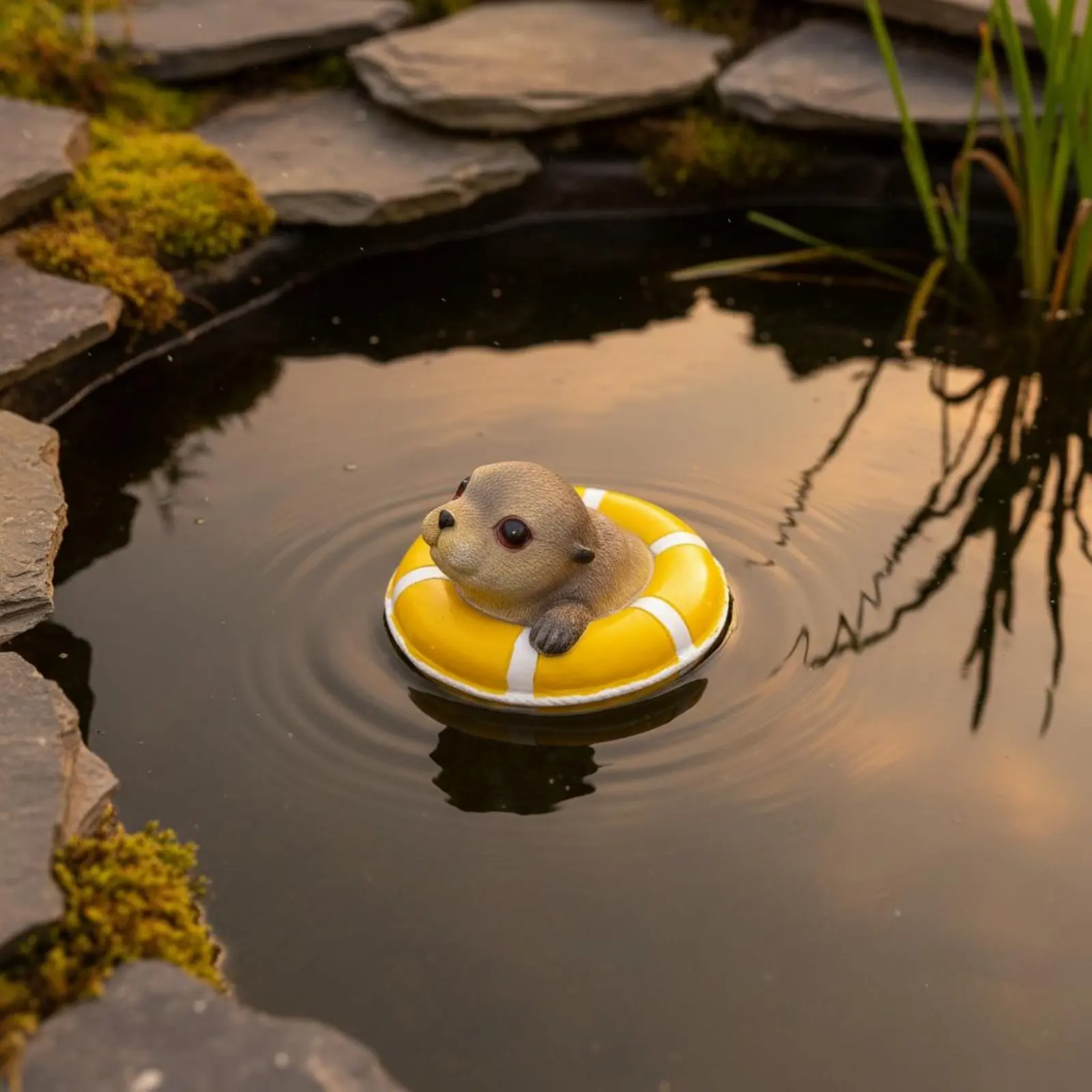 

2 Pieces Floating Otter Sculpture with Life Preserver Waterproof Floating Otter Figurine Pond Ornament Weather-Resistant Outdoor