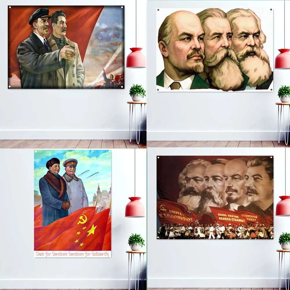 USSR Russian CCCP Art Poster Wall Decor Banner Flag Marx, Engels, Lenin, Stalin, Mao Zedong Communist Leader Publicity Pictorial