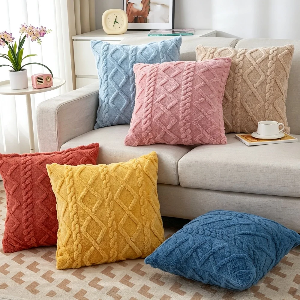 Plush Cushion Cover Geometric Sofa Pillow Cover for Living Room Sofa 40x40cm 45x45cm Decorative Pillow Home Decor Pillowcase