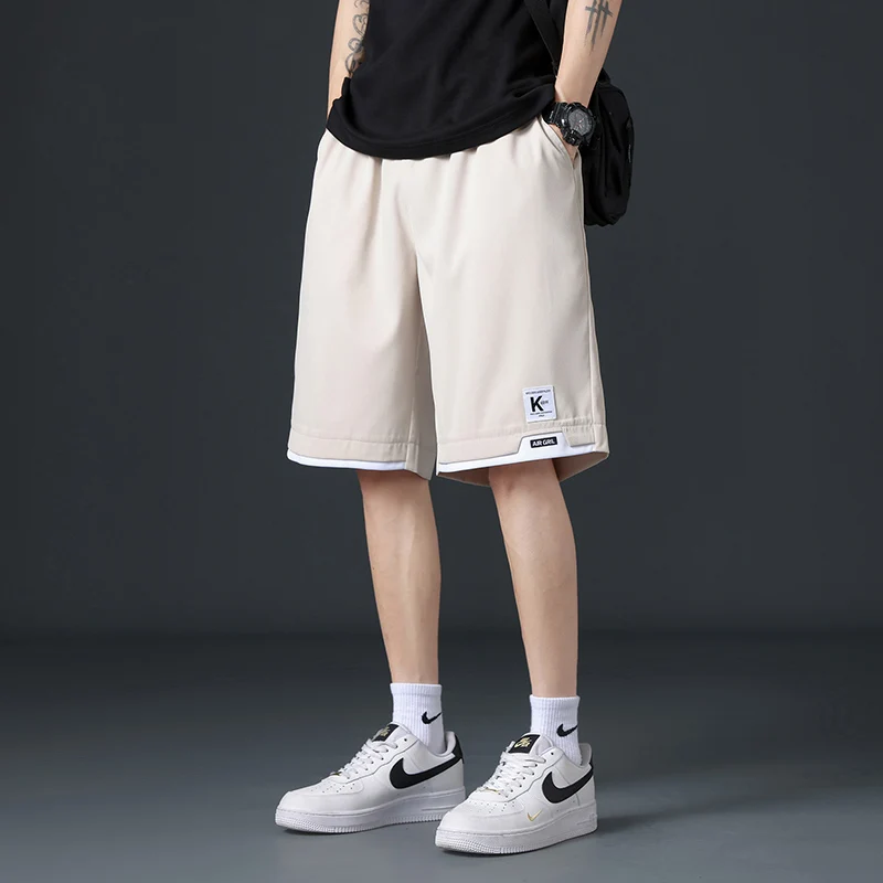 

Модные дышащие повседневные брюки из ледяного шелка для мужчин, свободные, быстросохнущие, спортивные, прямого кроя, летние, модные шорты