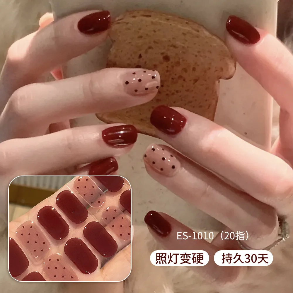 

20Tips FairySemi-cured Gel Nail Sticker UV Lamp Needed Full Cover Nail Gel Polish Wraps Manicure Press on Nails Decal UV Gel