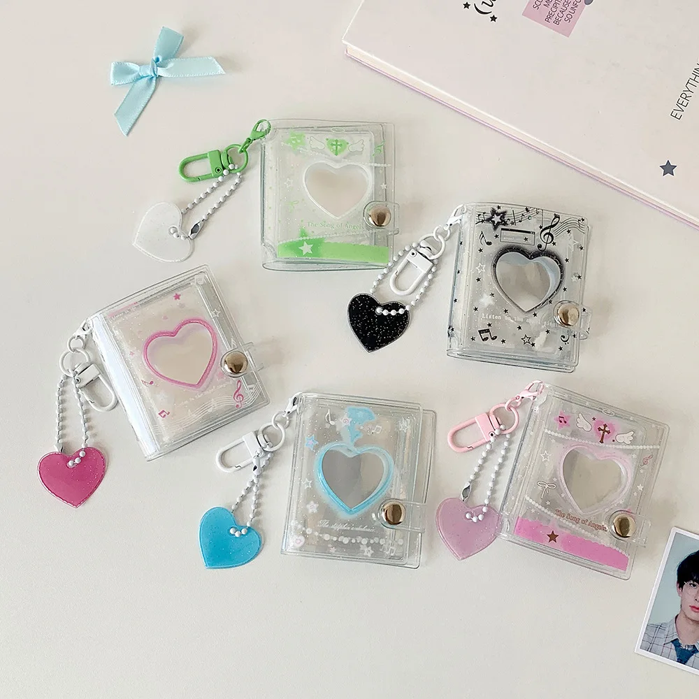 Mini album na zdjęcia z PVC z karabińczykiem do zawieszania, etui na karty kolekcjonerskie KPOP, przenośny album na zdjęcia KPOP, pamiętnik na karty.