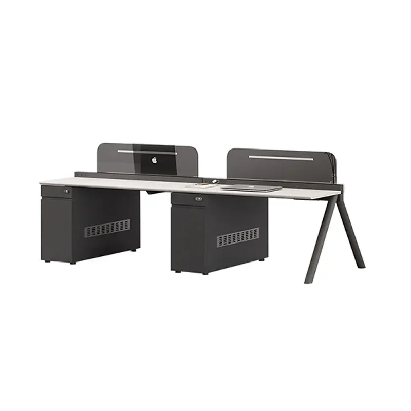Modern 4 Person Office Desk Workstation with Chairs Minimalist Double Staff Computer Table for Financial Team Home Office