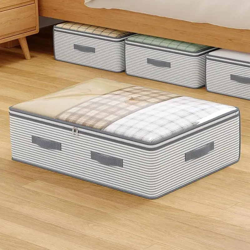 Foldable Under Bed Storage Box Reinforced Handles Clear Window Design For Clothes Bedding Closet Organization