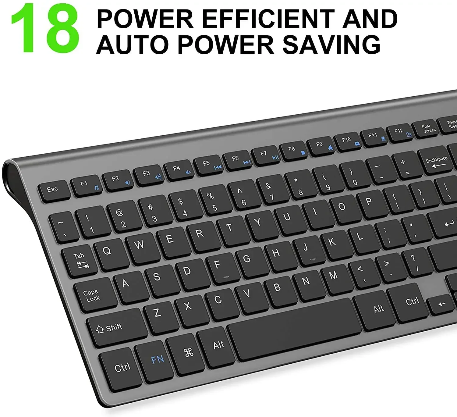 คีย์บอร์ดไร้สายขนาดเต็มแบบพกพาสีเทา USB การเชื่อมต่อที่เสถียรสําหรับคอมพิวเตอร์โน้ตบุ๊ก PC เข้ากันได้กับรัสเซียสหรัฐอเมริกาสเปนอิตาลี