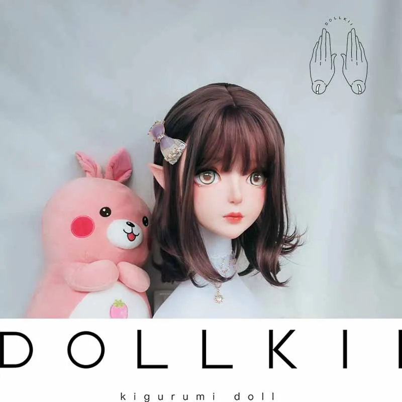 

(DOLLKII-B) Top Quality Handmade Female Girl Resin Half Head Cosplay Japanese Role Play BJD Kigurumi Mask Crossdresser Doll Mask
