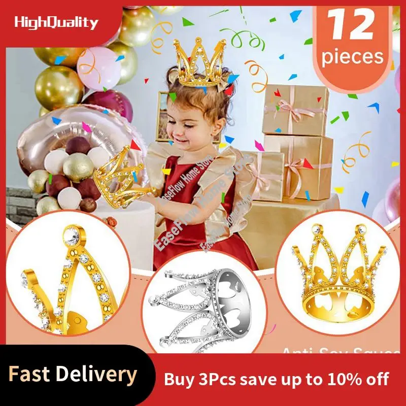 Homeshopping 12 PCS Mini Crown Cake Topper,Gold & Silver Rhinestone Crown Cake Topper Decorations For Baby Shower Birthday Party