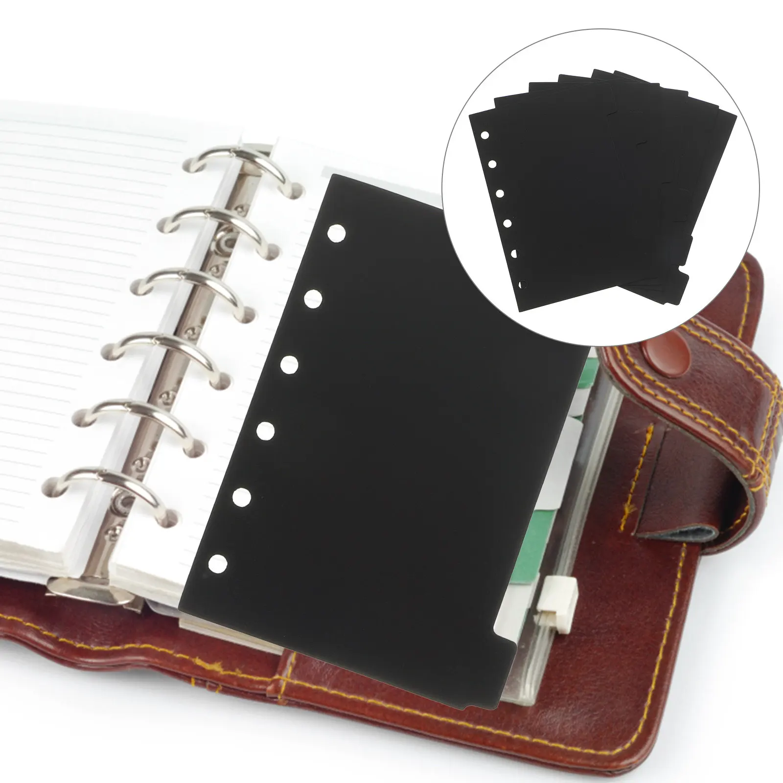 

6 Sheets Black PP Plastic Binder Page Divider Ring Binder Dividers Separator Pages for 6 Rings Notebook ganizer