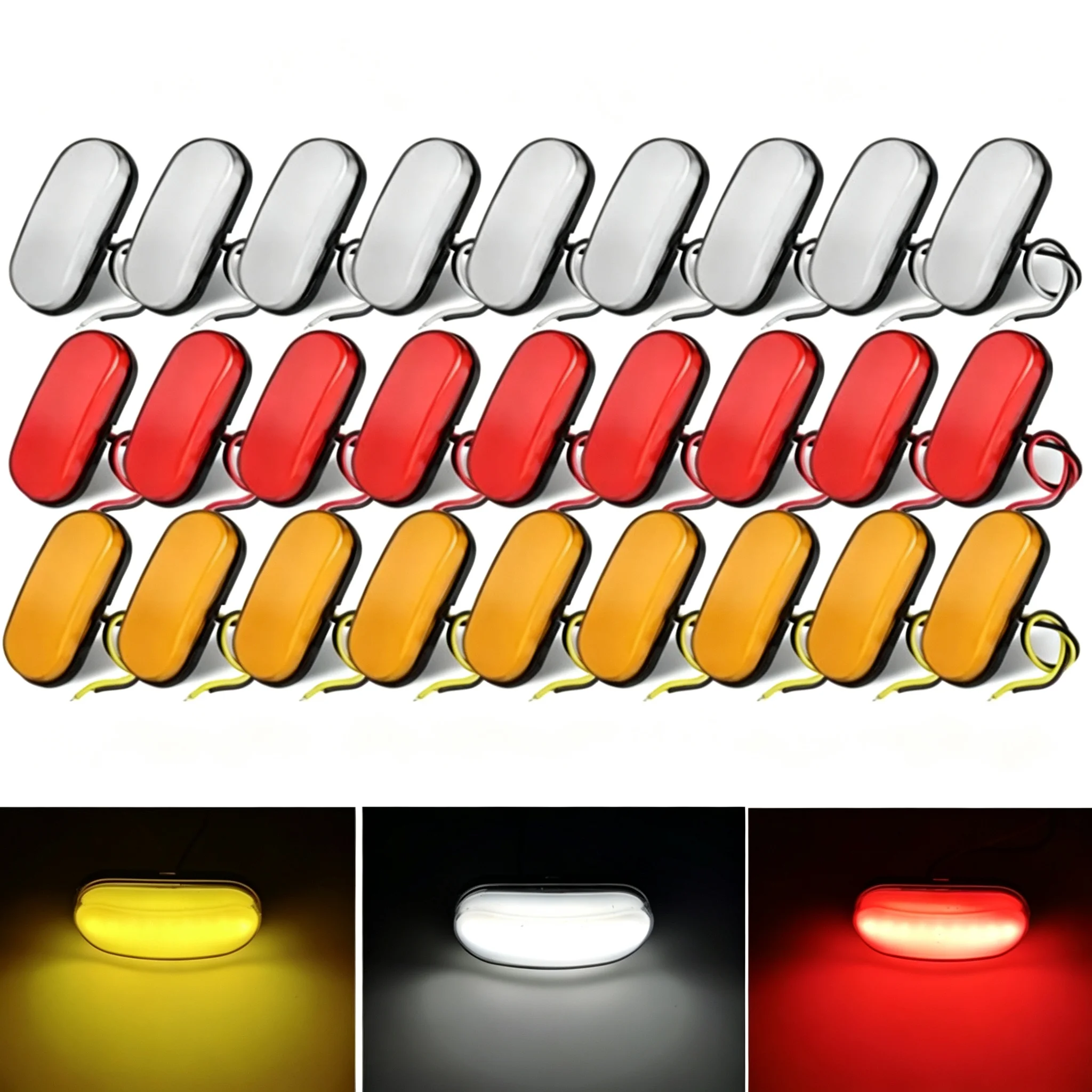 10PCS Oval LED Signal Lamp Truck Side Lights Car Caravan Front Rear Side Marker Lights 9LED Trailer Lorry Light Lighting