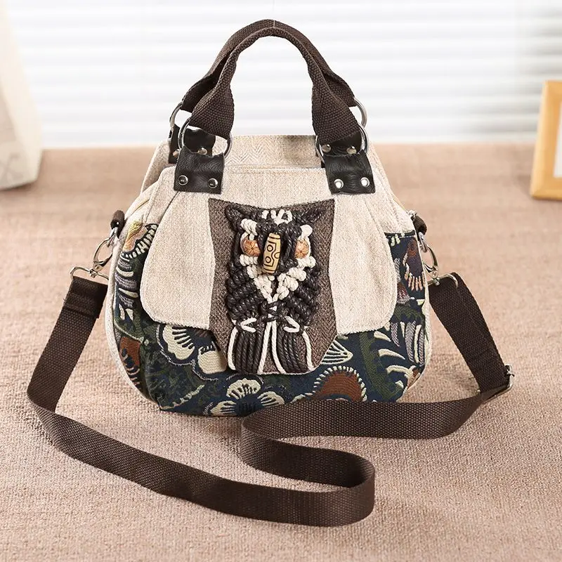 2023 New Ethnic Style Tote Women Bag Artistic Cloth Vintage Canvas Dual-Use Crossbody Bag