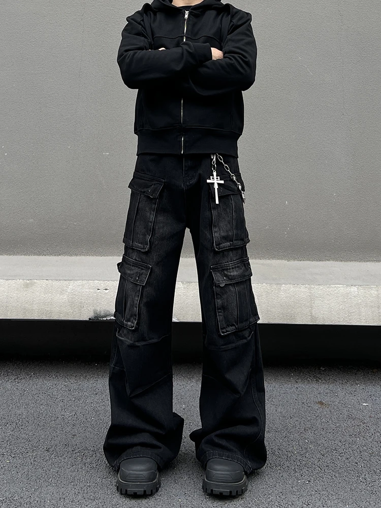 

Мужские джинсы American Sle Workwear: модный дизайн, прямой крой, широкие штанины, расклешенные, длинные брюки с множеством карманов