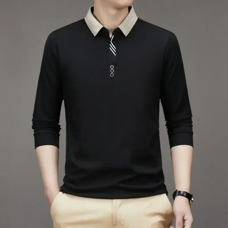 Men's Long Sleeve Turn-down Collar Waffle T-shirt Business Casual Polo Shirt Tee image 4