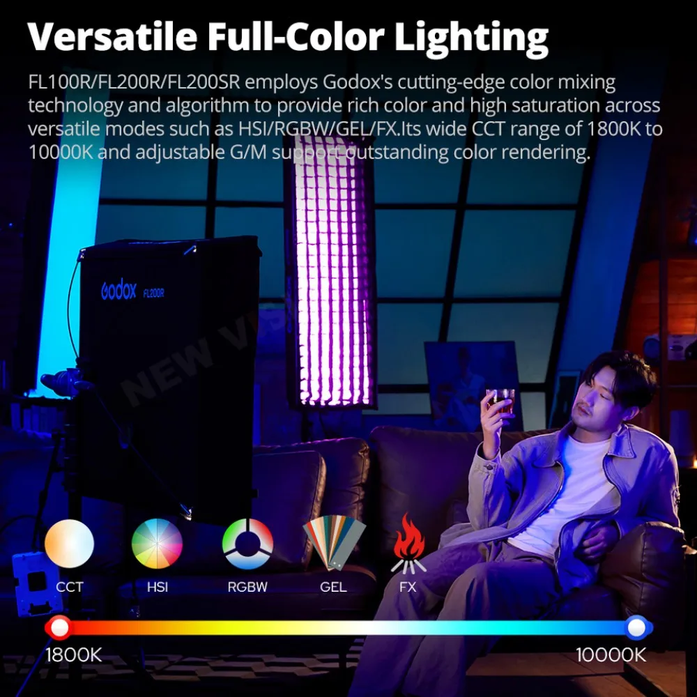Godox FL100R FL200R FL200SR 100W 200W RGB Flexible LED Mat 1800-10000K CRI95 V-Mount APP DMX for Studio Filmmaking