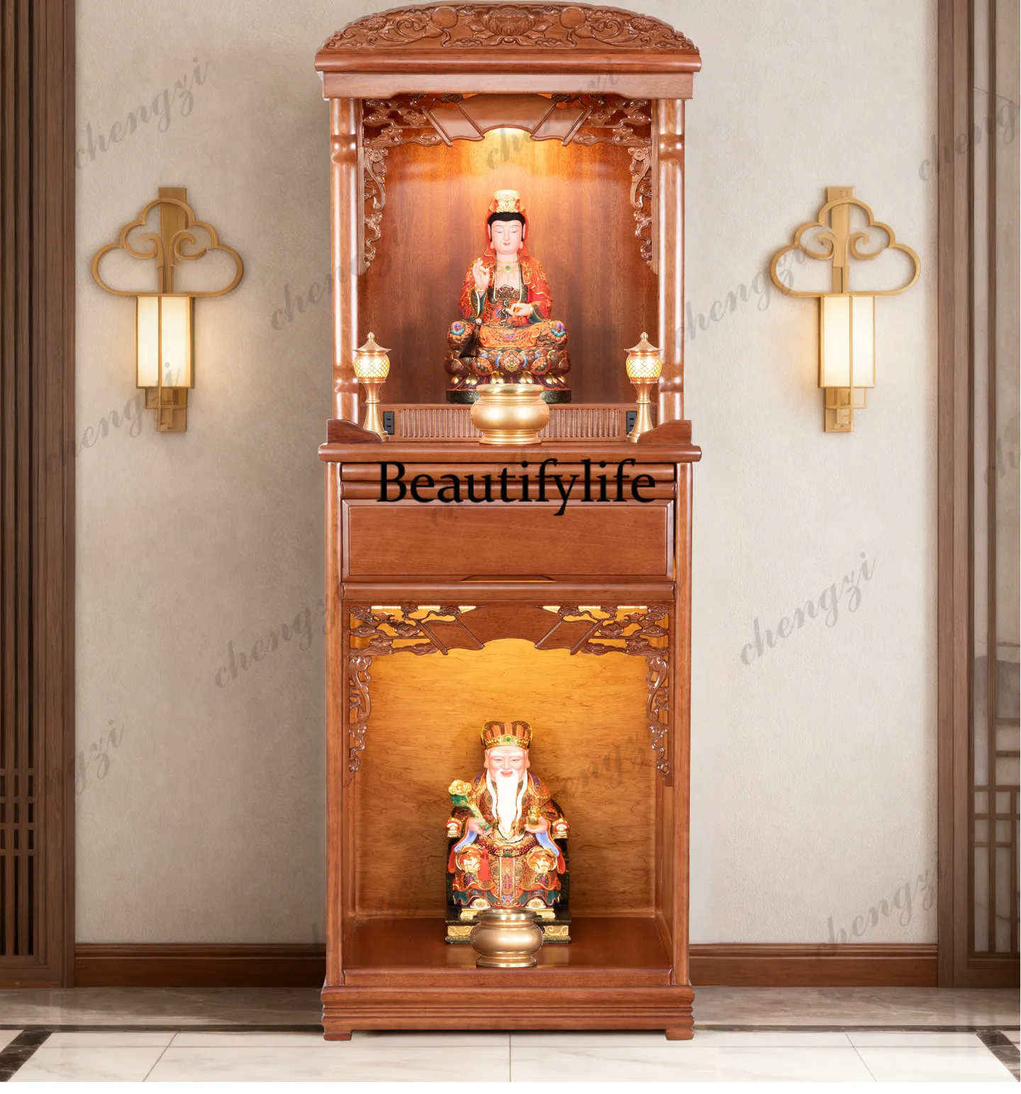 New Chinese-style solid wood cabinet, upper and lower double-layer incense case Tang wood tenon and mortise for home use