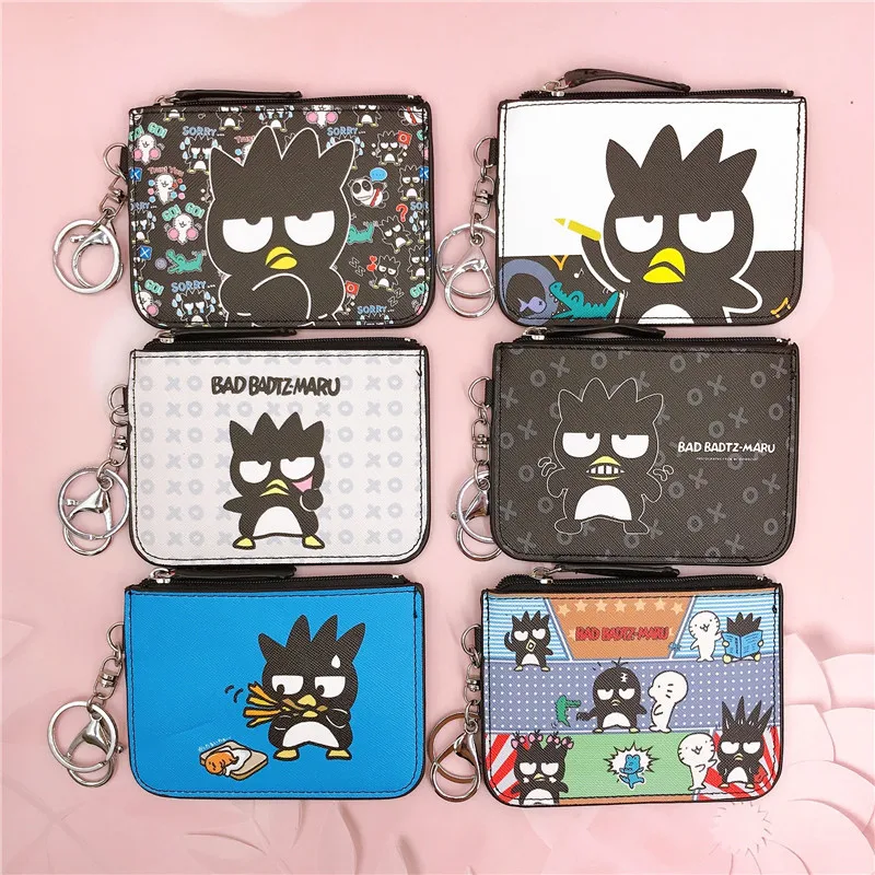 Sanrio Cartoon Cute BadBadtz-maru Woman Purse Girl Work ID Badge Card Sleeve Multi-function with Key Ring Change Card Bag Wallet