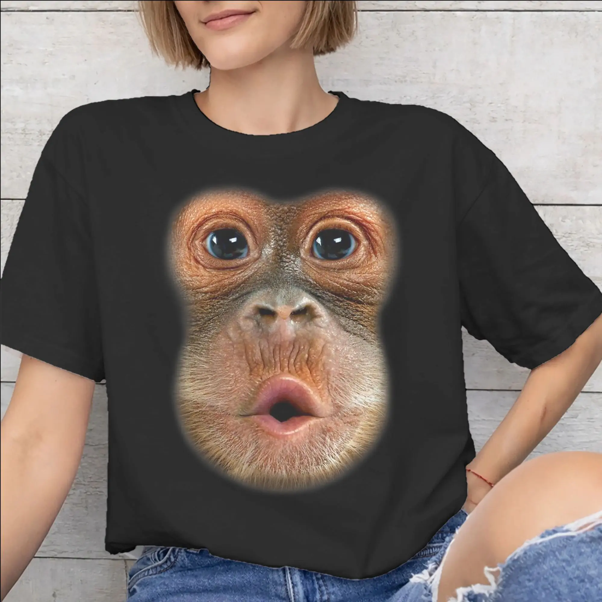 Thinking Monkey Meme  Printed T Shirts for Men Women  Cotton  Tee Shirt Clothing