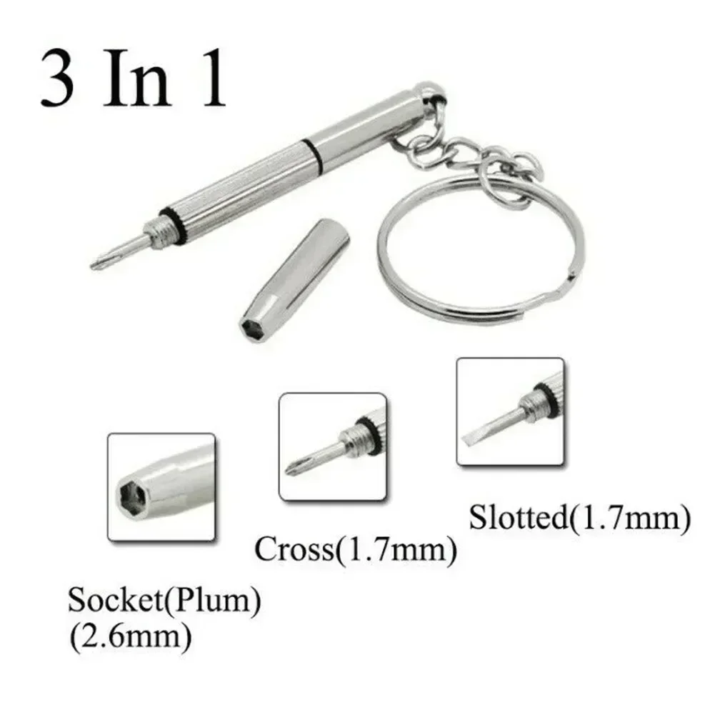 2pcs With Keychain Multifunctional 3 In 1 Small Screwdriver Three Repair Mini Tools For Glasses Watches And Mobile Phones