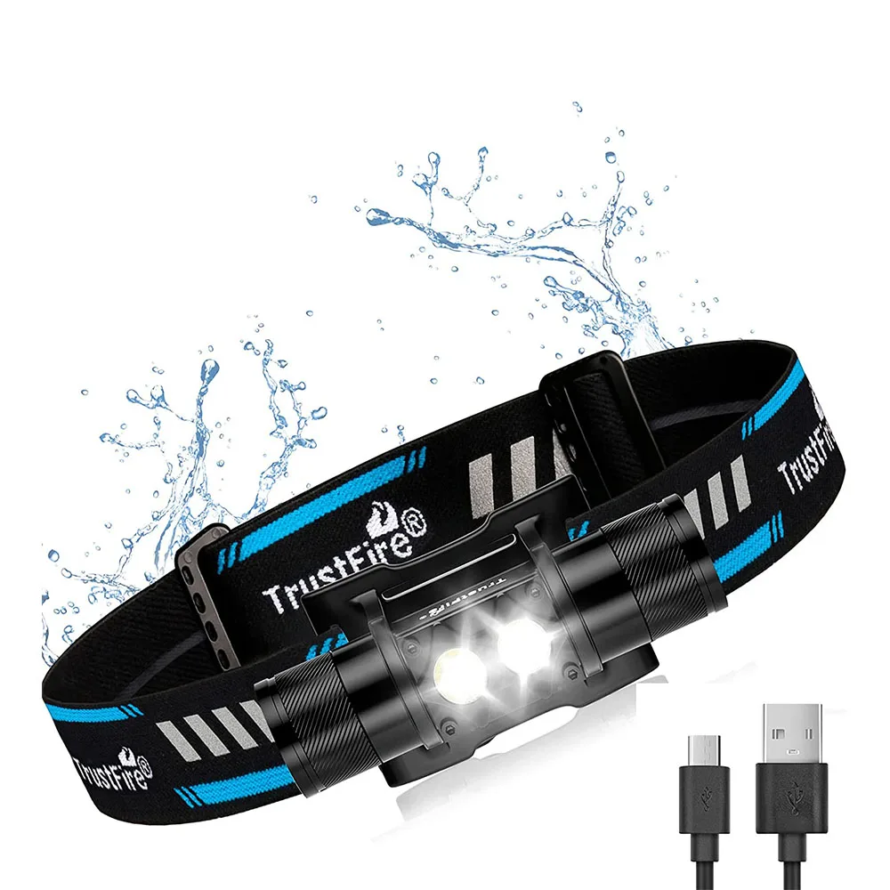 

Светодиодный налобный фонарь Trustfire H5R с аккумулятором 18650 и зарядкой от USB, лм, фонарики с двумя головками, фонарь для рыбалки, охоты, лагеря