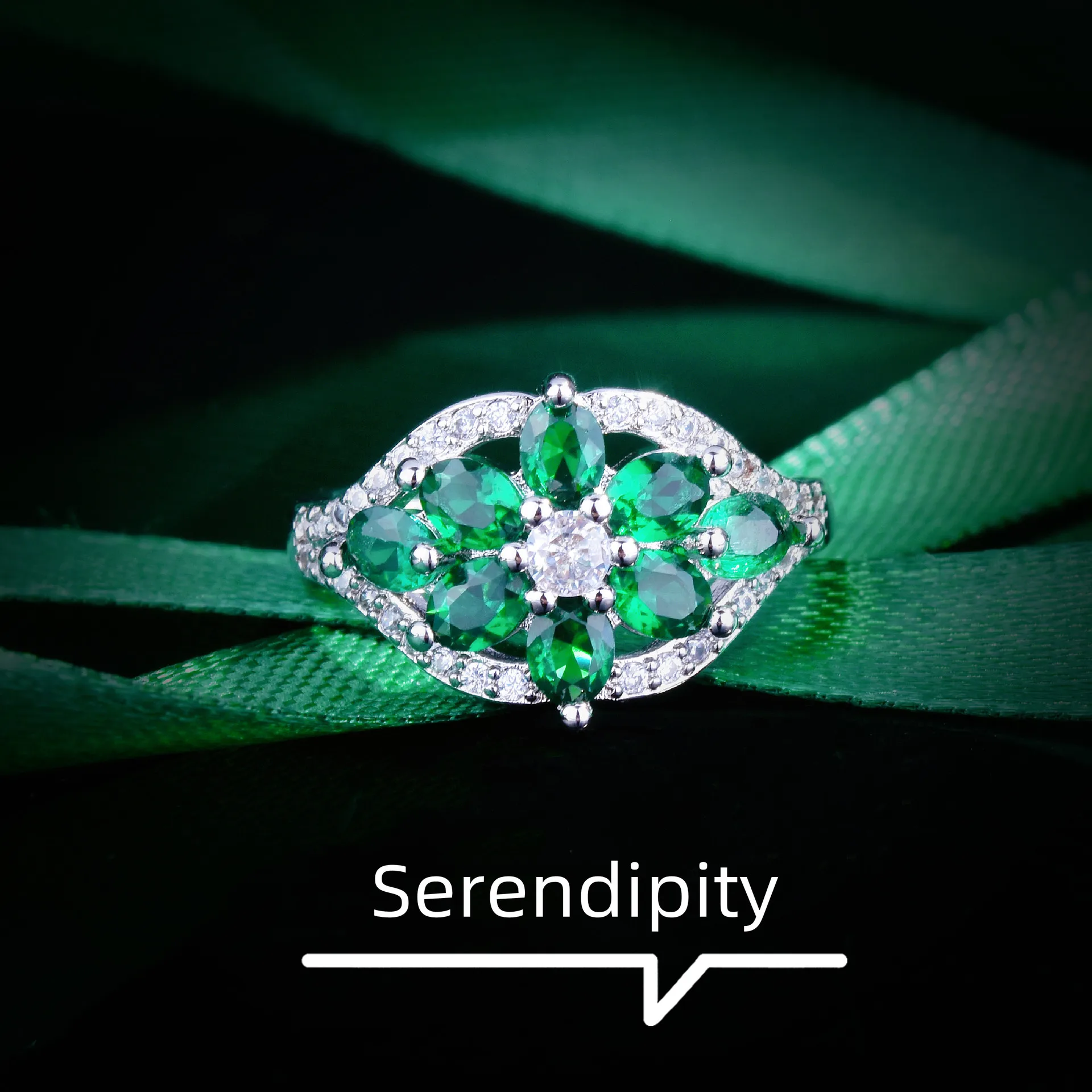 Luxury Gems Ring for Women Created-emerald Diopside White Gold Plated Fashion Jewelry for Female Free Shipping Adjustable Size