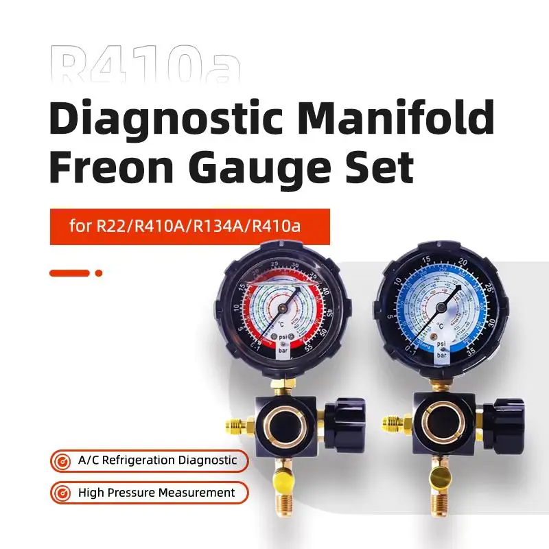 R410a Diagnostic Manifold Freon Gauge Set with Sight Glass G1/4 High Pressure A/C Refrigeration Tool for R22/R410A/R134A