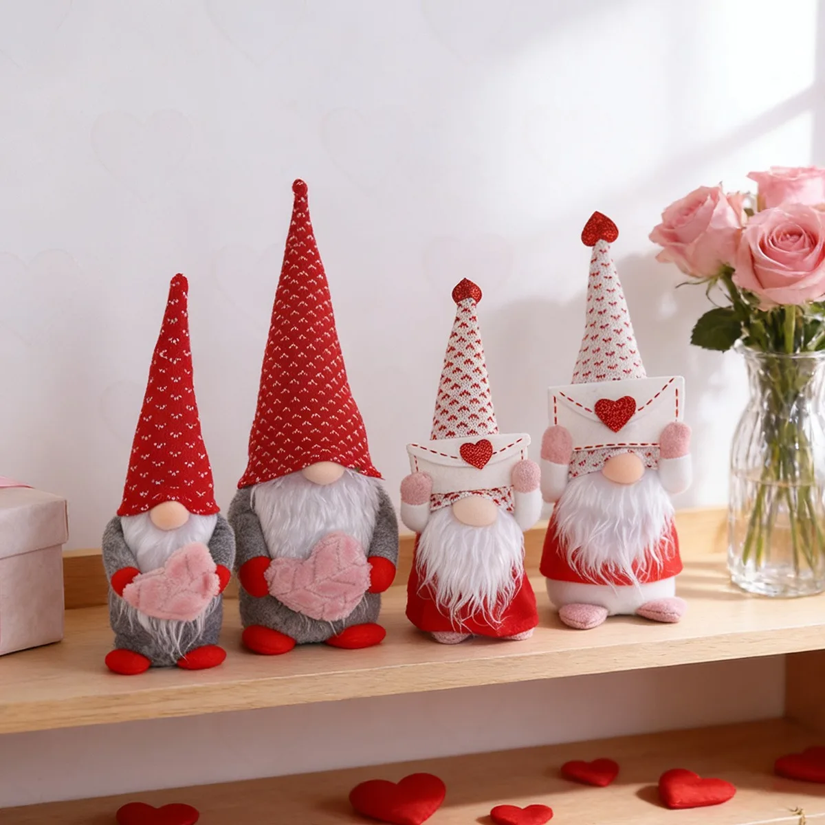 الأحمر الحب القلب مجهولي الهوية قزم رودولف 2026 سعيد عيد الحب الأزواج هدية دمية يهتف 14th فبراير مول نافذة العرض