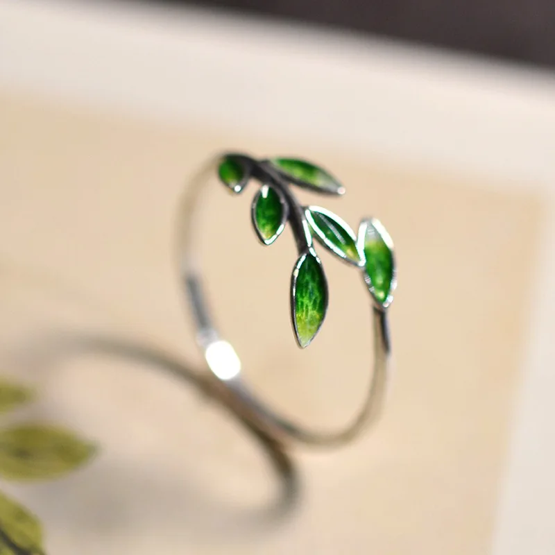 New Fashion Green Leaves Couple Rings For Women Men Lovers Forever Love Silver Color Open Ring Bridal Engagement Wedding Jewelry