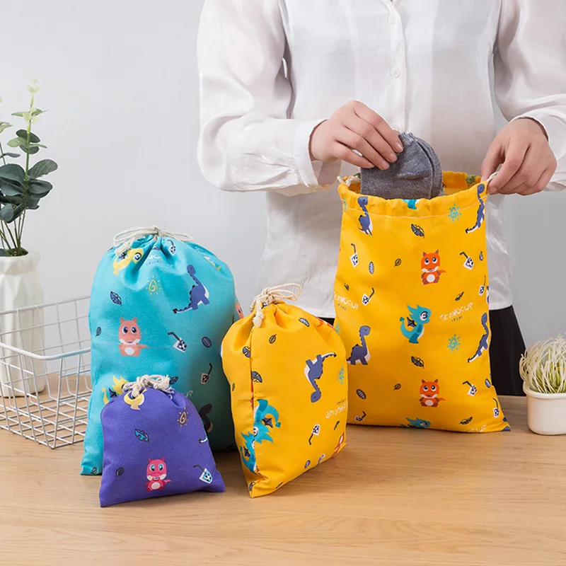 Dinosaur Print Drawstring Underwear Shoes Bag Travel Pouch Travel Cosmetic Storage Bags Sundries Organizer Cotton Linen Bag