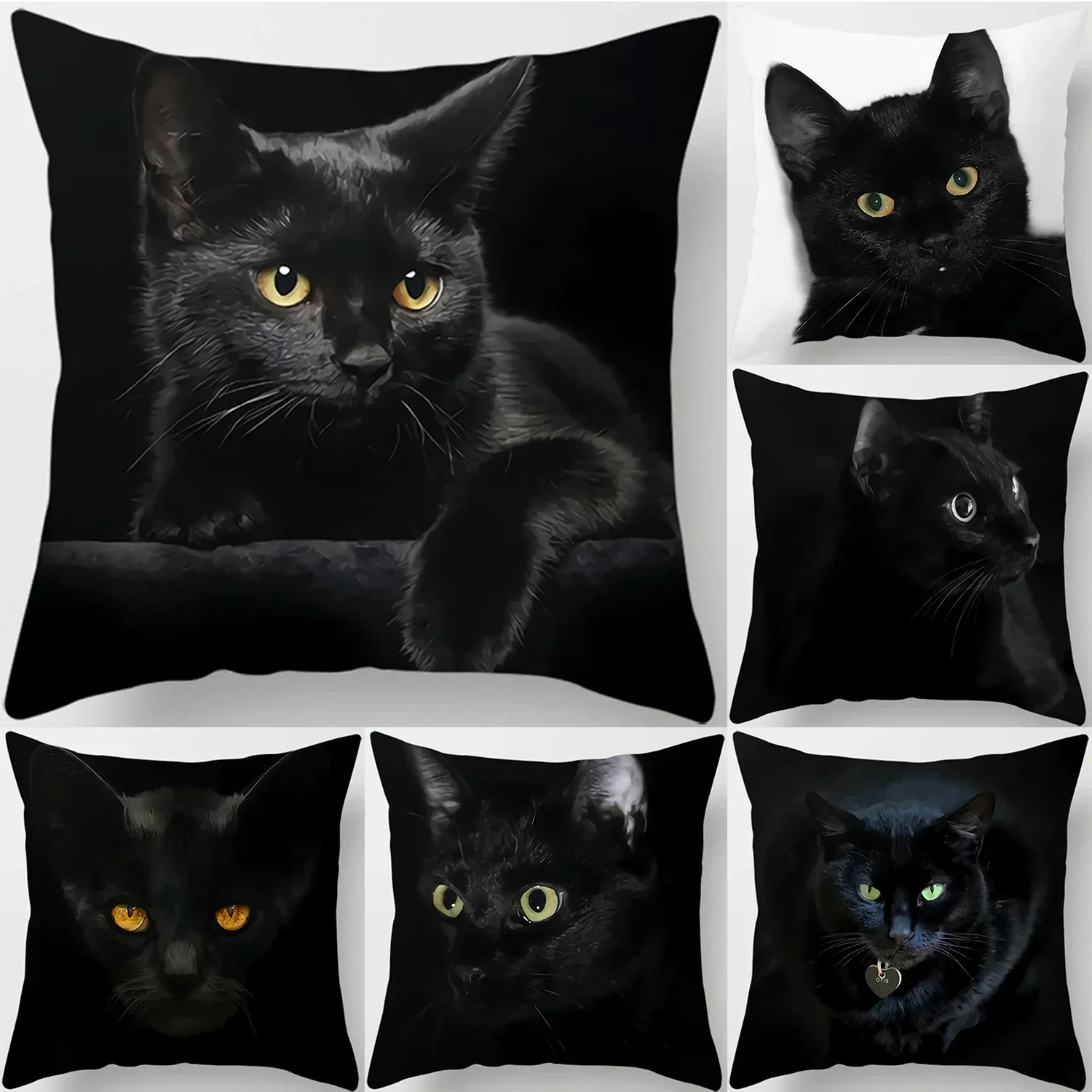 Home Decoration Black Cat Pillowcase Decorative Printing Square Car Sofa Cushion Cover Shaped Multiple sizes available