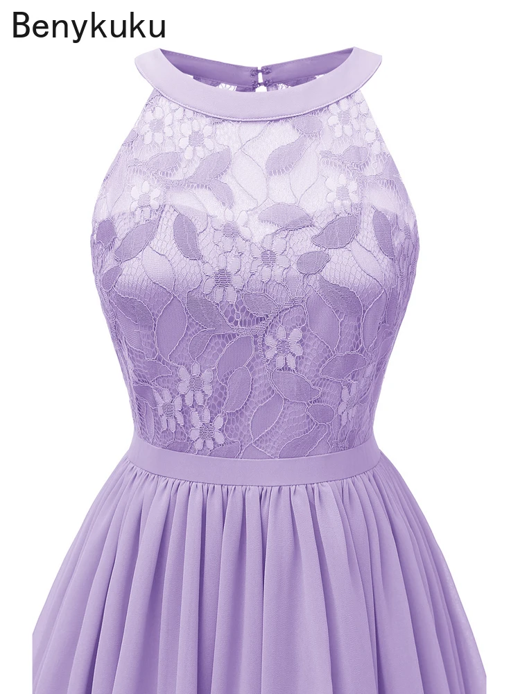 Sweet Lilac Lace Chiffon Pleated Dress Elegant High Waist Women Midi Dresses 2024 Summer Sleeveless Vintage Evening Party Dress