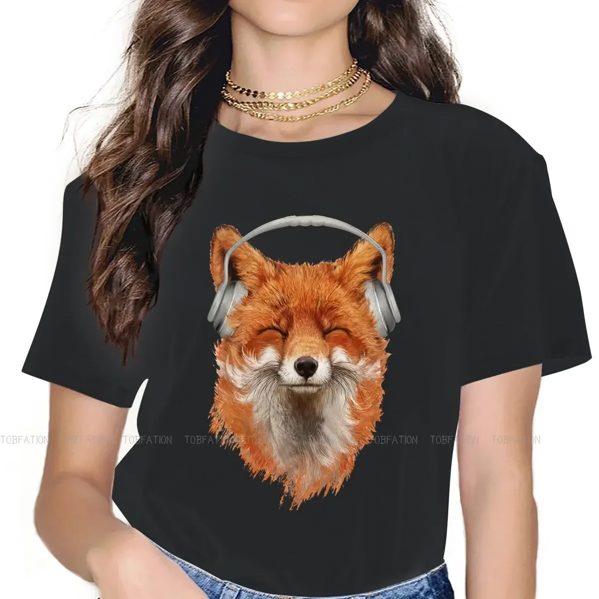 

Girls Graphic Female T Shirt Funny Fashion Smiling Musical Fox Women's TShirt Design Aesthetic Clothes