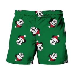 Merry Christmas New Disney Brand Mickey and Minnie Anime Print Summer Men's Fashion Beach Party Casual Shorts Y2K