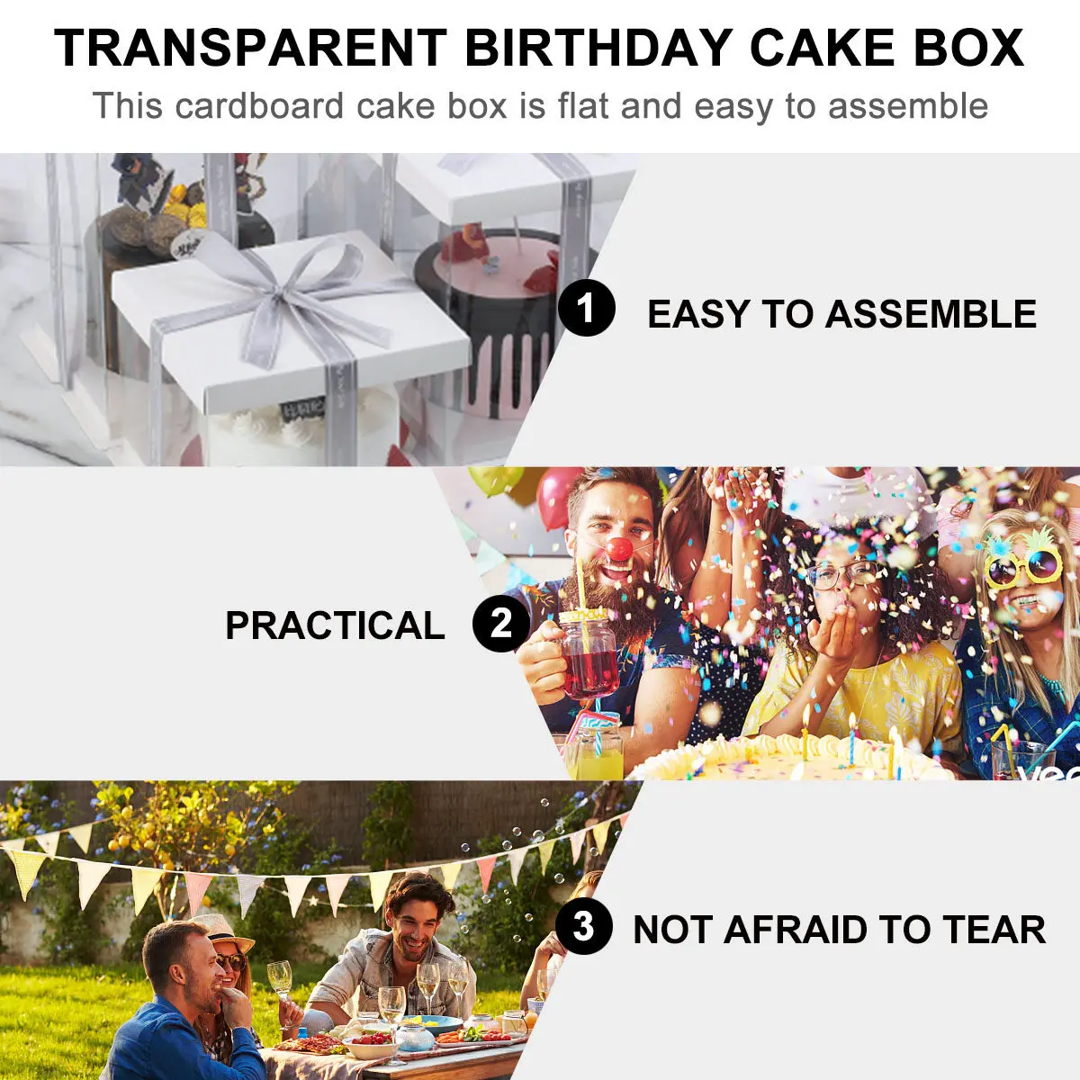 4Pcs Pet-Reinforced Cake Packaging Box Tough Tear-Resistant Multi-Use for Cupcakes Pastries Flowers Dessert Birthday Party Box