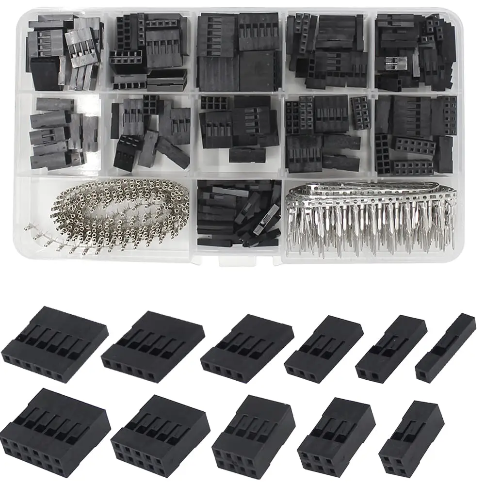 620 Pieces Dupont Crimp Pin Connector Kit 2.54mm Pitch JST SM 1 2 3 4 5 6 Pin Single/Double Row Dupont Male Female