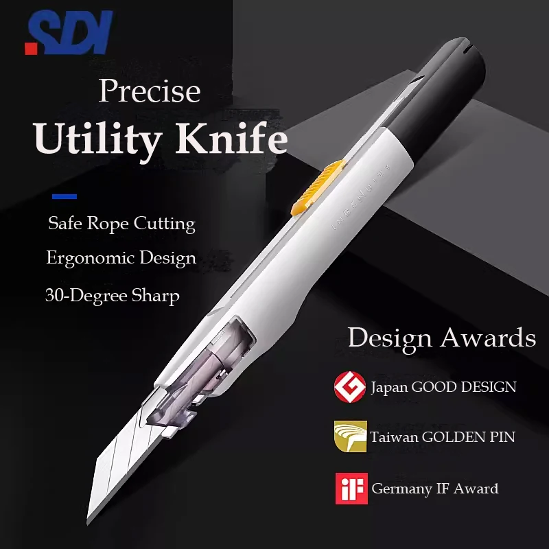 SDI 9mm Pocket Anti Shake Utility Knife 30-Degree Angle Sharp Black Steel Blade Box Cutter Auto Lock Precision Cutting Crafts