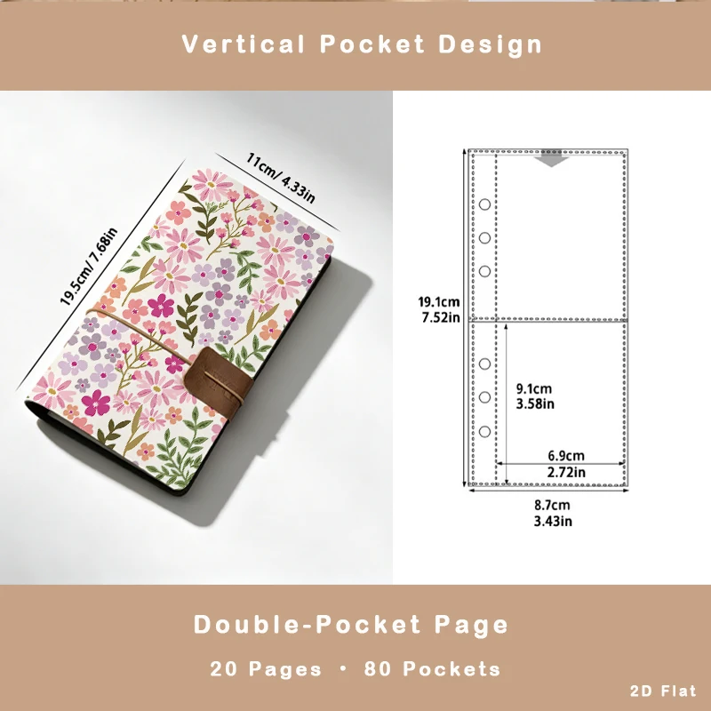 Gentle Boho Small Floral Instant Photo Book 80 Photos Ring Binder Photo Album for Wedding Party Couple Holiday Travel Gift
