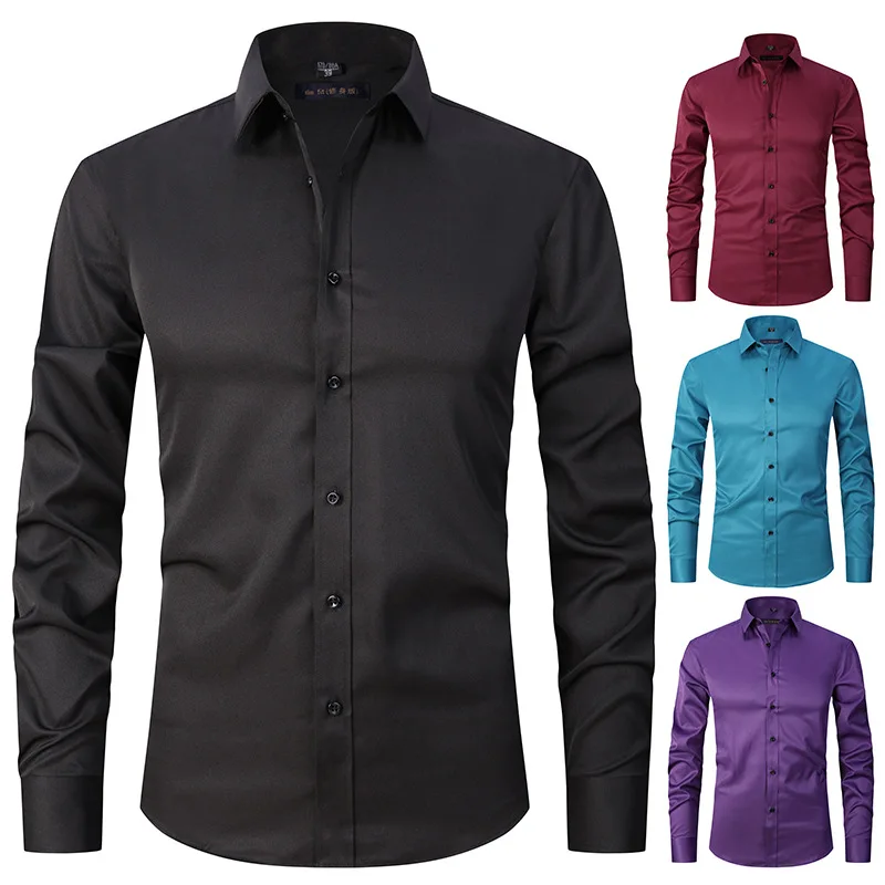 

Men's Social Shirt Slim Business Dress Shirts Male Long Sleeve Formal Elegant Shirt Blouses Tops Man Clothes Large Size MY1004