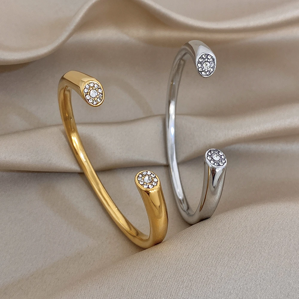Persönlicher Strass-Verzierter C-förmiger Offener Armreif Modischer Edelstahl Einzigartiger Gold/Silber Farbiger Manschettenarmreif Schmuck