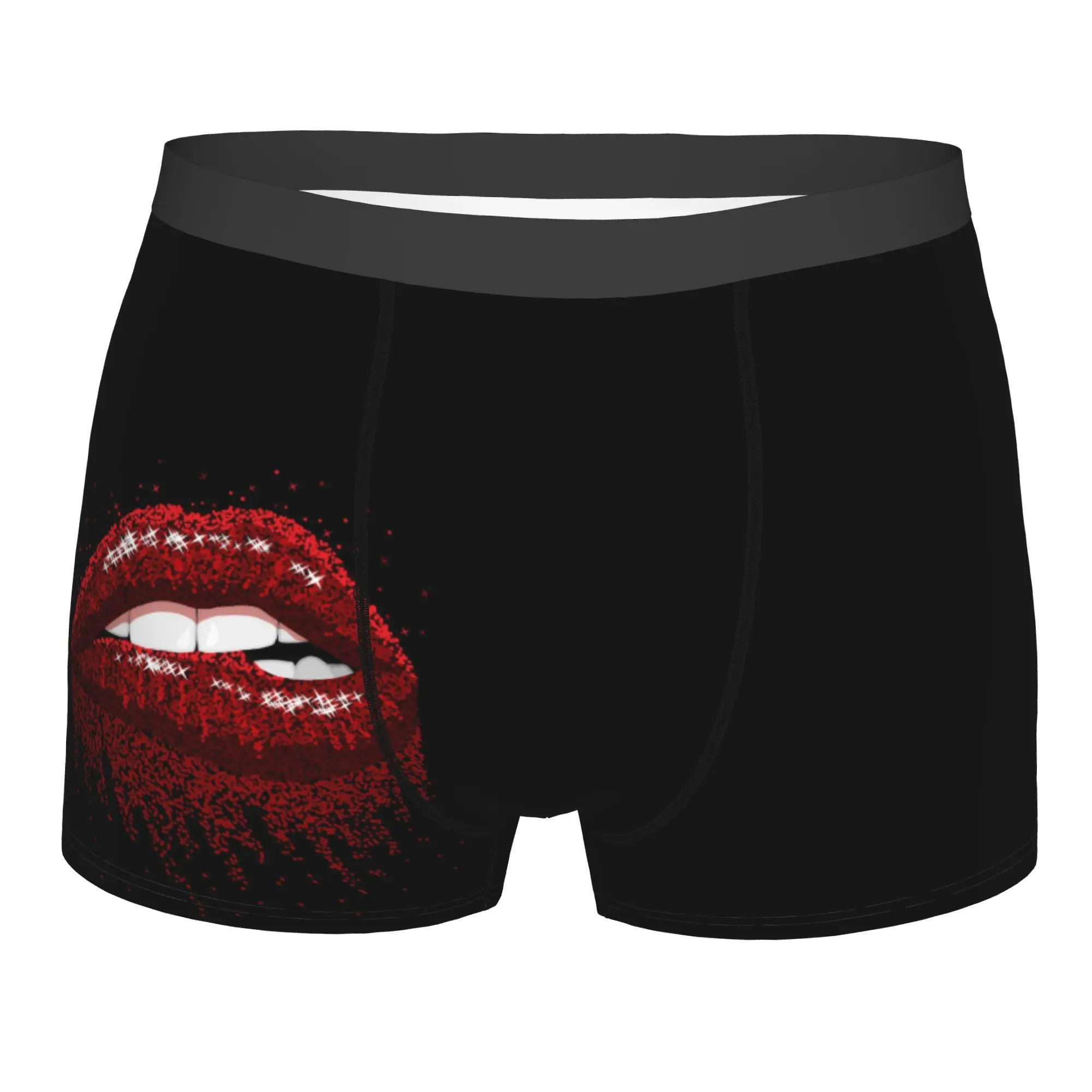 

Custom Male Funny Red Sparkles Lips Underwear Sexy Women Fashion Art Boxer Briefs Breathable Shorts Panties Underpants