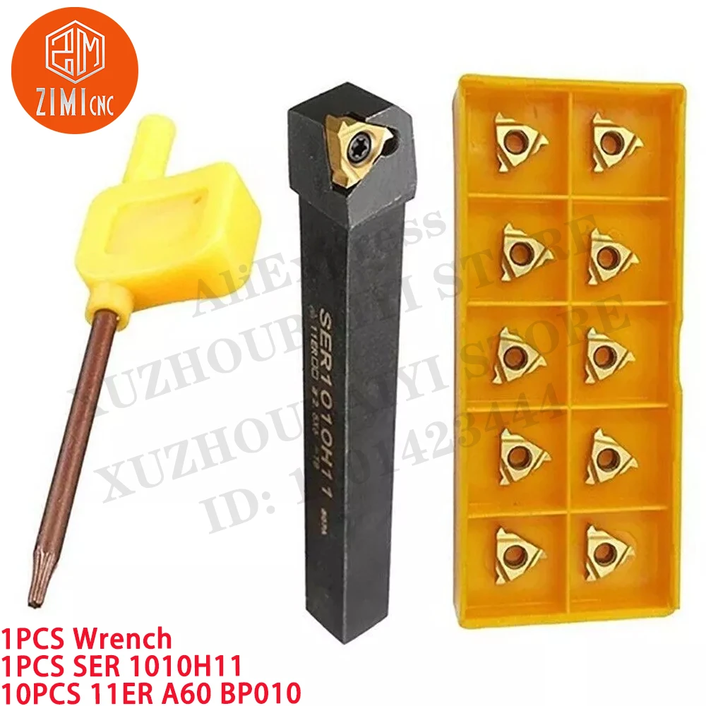 1PCS SER 1010H11 Thread Turning Tools Cutter Lathe Holder +10PC 11ER A60 Carbide Inserts CNC metal lathe mechanical cutting tool