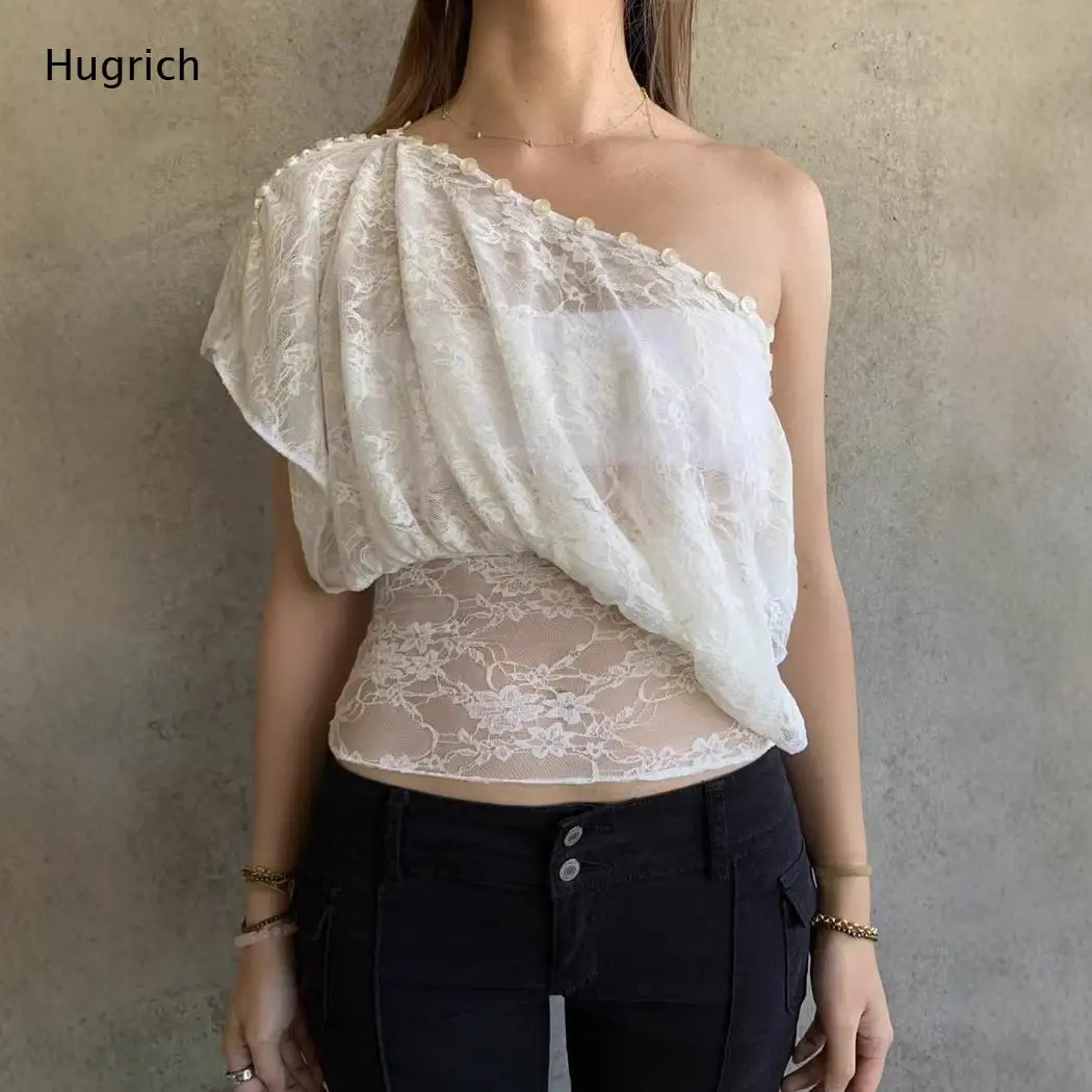 Bandeau Neckline Button Edge Detail Cropped Shirt Loose Flare Sleeve Gathered Hem Slim Waist Daily Casual Top