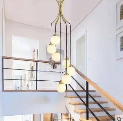 stairwell atmosphere Nordic villa modern minimalist living room creative restaurant duplex building LED chandelier