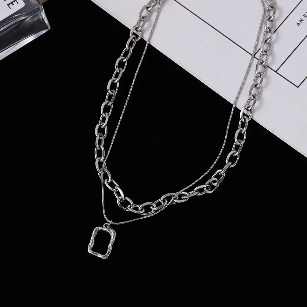

2024Women Pendant Necklaces Fine Double Link Chain Metal Heart Party Fashion Jewelry Gift