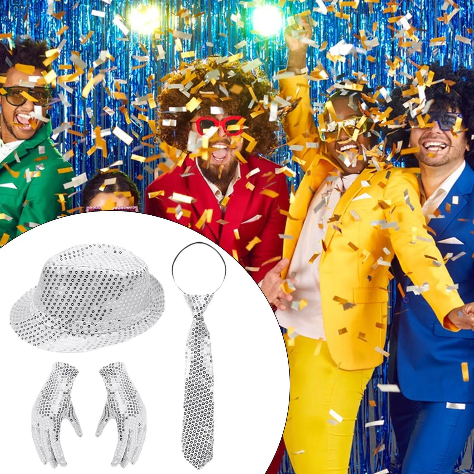 4 pezzi Host Propria celebrazione in stile uomo Hip Hop Bowler con paillettes per Natale per spettacoli teatrali Costume da discoteca