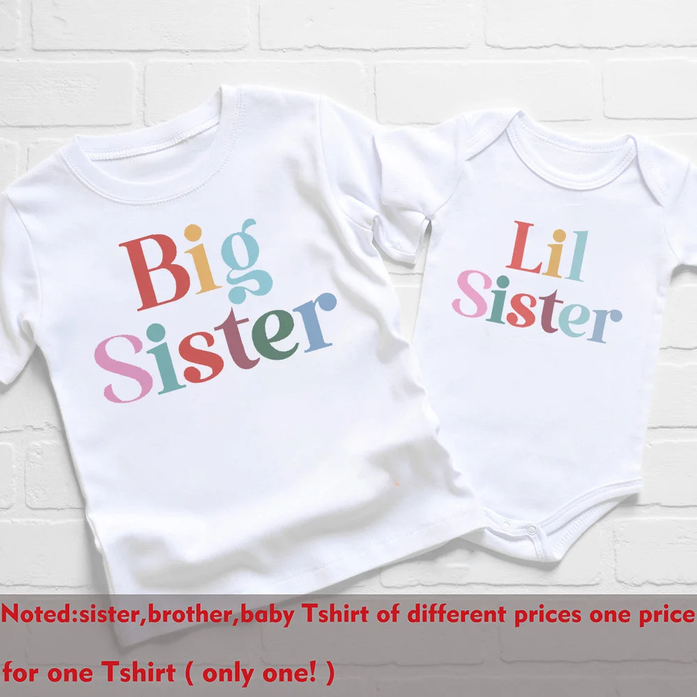 Big Sister Little Sister Printed Family Matching Shirt Girls  Summer T-shirt Tops Baby Bodysuit Kids Tee Short Sleeve Clothes